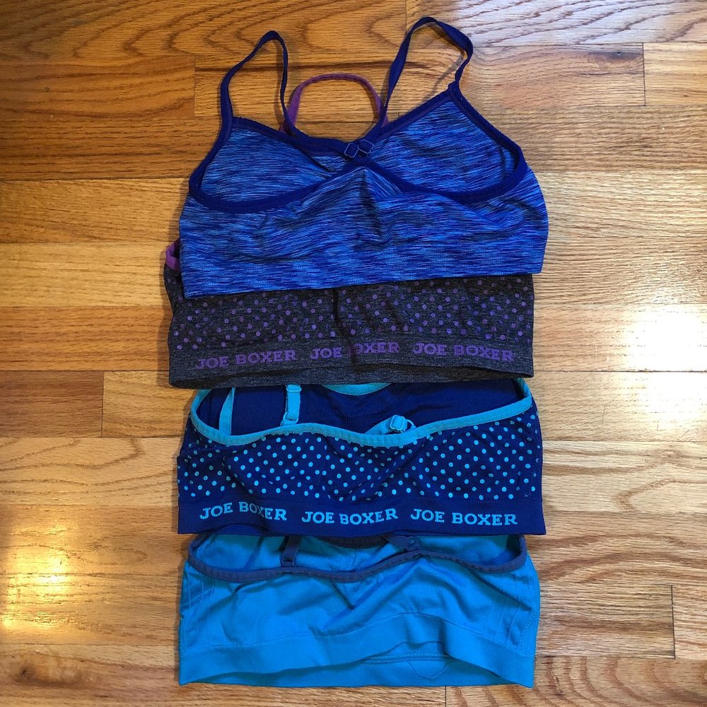 GIRLS JOE BOXER LOT OF 4 GREY BLUE PURPLE SPORTS BRAS OS - Picture 4 of 14
